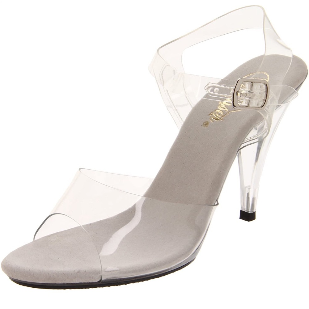 Pleaser Women's Caress-408 Sandal, clear heels